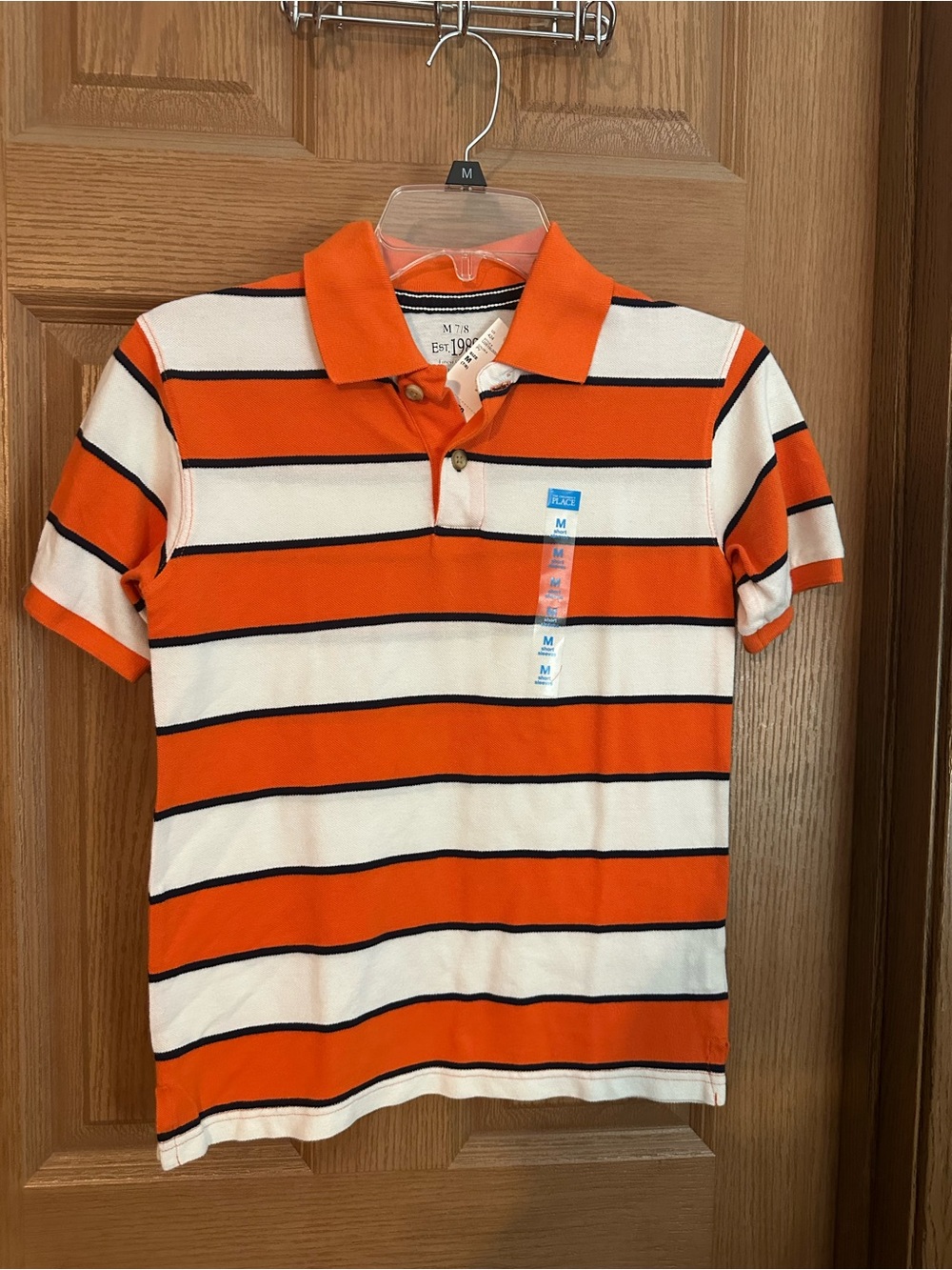The Children's Place Orange, White & Navy Striped Polo
